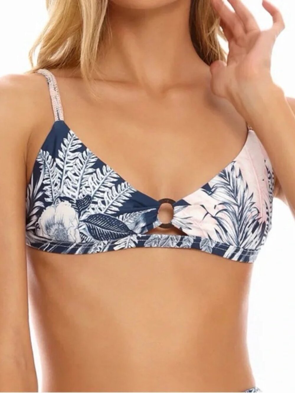 Agua Bendita Peggy Helios Bikini Swim Top Beaded Embroidered Size Medium Blue